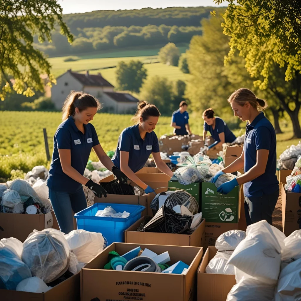 Bénévoles qui trient des dons de matériel